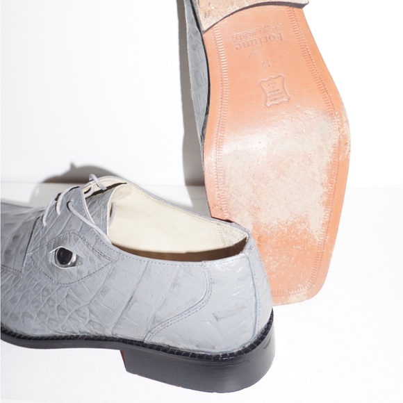 CROCODILE FACE VINTAGE CRAZY DRESS SHOES GREY LEATHER MENS 12 - Picture 2 of 6